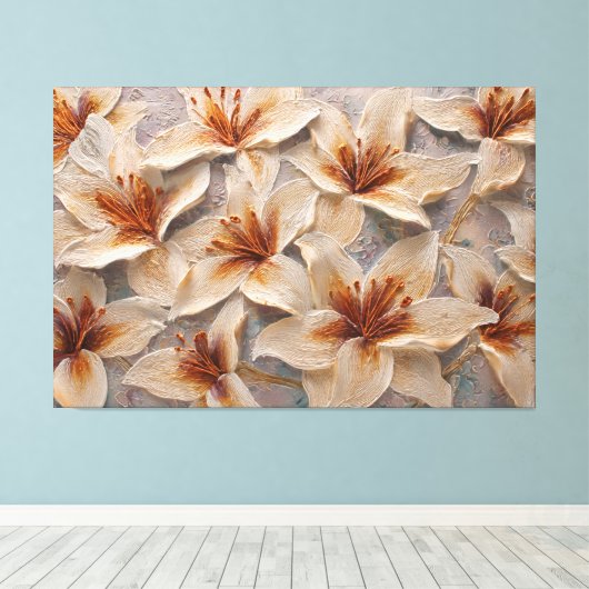 Toile Lis Blancs aux Centres Dorés Abstrait Texturé (Insitu (Plancher de Bois))