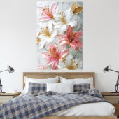 Toile Lis blancs et roses avec texture dorée abstraite (Insitu(Chambre))