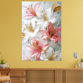 Toile Lis blancs et roses avec texture dorée abstraite (Insitu(Salon))