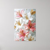 Toile Lis blancs et roses avec texture dorée abstraite (Recto)