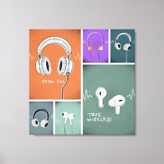 Toile Listening Through Time – Headphones Evolution (Recto)