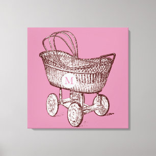Toile Lit bébé vintage 3 Monogrammes 24x24 Imprimer