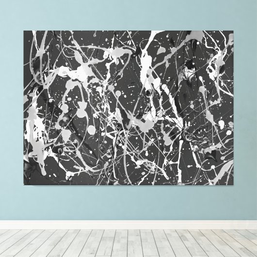 Toile LIX NOIR ET BLANC - Peinture d'action -Abstrait- (Insitu (Plancher de Bois))