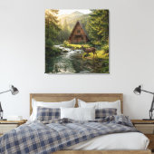 Toile Log Cabin, Stream, Mountains and Deer Nature Art (Insitu(Chambre))