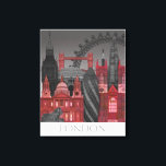 Toile London Elevages by Night - Rouge<br><div class="desc">London Elevations by Night Red par Fab Funky. Vous pourrez admirer les célèbres monuments de Londres la nuit dans des tons rouges et gris.</div>