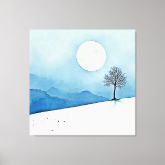 Toile Lone Tree : Sérénité de la Pleine Lune Silencieuse