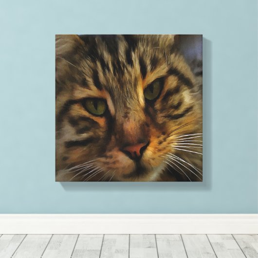 Toile Long Haired Tabby Chat Artistique Portrait d'anima (Insitu (Plancher de Bois))
