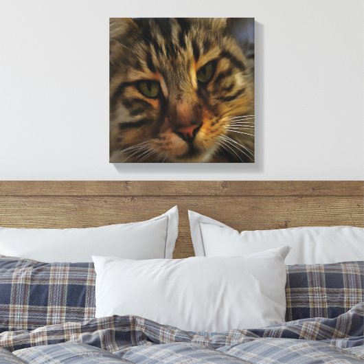 Toile Long Haired Tabby Chat Artistique Portrait d'anima (Insitu(Chambre))