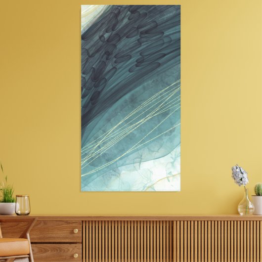 Toile Longue Verticale Abstraite Encre Peinture Or Turqu (Insitu(Salon))