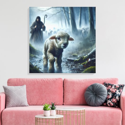 Toile Lost Lamb With Shepherd In Rainy Forest (Insitu(Salon))