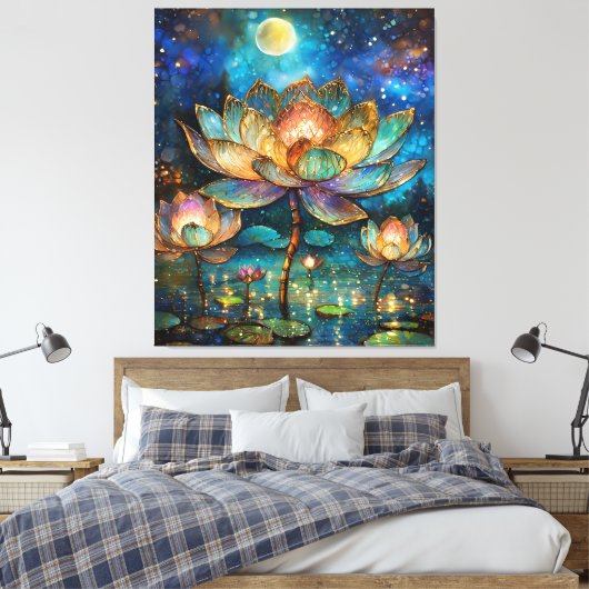 Toile Lotus de verre tendu fleurit au clair de lune (Insitu(Chambre))