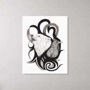 Toile Loup blanc avec art tribal coréen