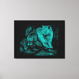 Toile Loup et Corbeau dans la Nuit