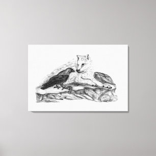 Toile Loup et corbeau - Design noir et blanc
