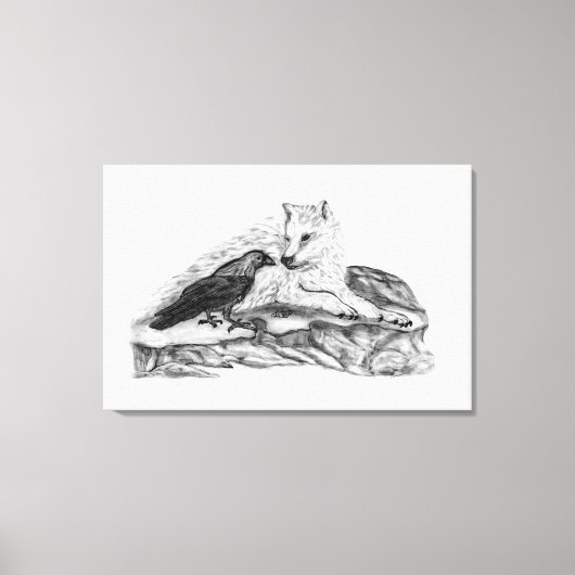Toile Loup et corbeau - Design noir et blanc (Recto)