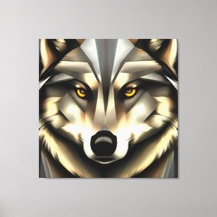 Toile Loup Gris En Style Art Géométrique