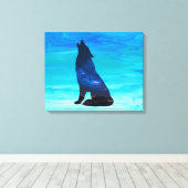 Toile Loup hurlant, chien hurlant en double exposition (Insitu (Plancher de Bois))