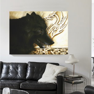 Toile Loup noir dragon celtique entrelacs fantasy