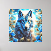 Loup solitaire dans le jardin Rose bleu enchanté