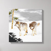 Loups en peinture sur neige - Art original de la f