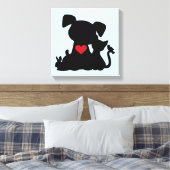 Toile Love Chiot et Kitten Silhouette Bleu (Insitu(Chambre))