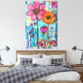 Toile *~* LOVE Doodle – Colorful Whimsical Flower Art  (Insitu(Chambre))