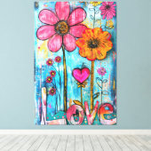 Toile *~* LOVE Doodle – Colorful Whimsical Flower Art  (Insitu (Plancher de Bois))