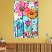Toile *~* LOVE Doodle – Colorful Whimsical Flower Art  (Insitu(Salon))