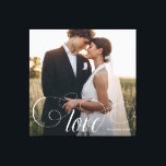 Toile LOVE Élégante calligraphie Couple Mariage Photo<br><div class="desc">Elegant wedding keepsake for Newlyweds,  Valentine's Day,  engagement,  showcasing your favorite ct beau couple photo with script calligraphy reading LOVE over your custom text like names and / or date or a personal over a dark gradient to make the typographiy out .</div>