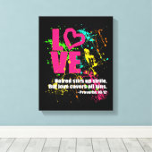 Toile Love Proverbes Bible Verse Neon Paint Splatter (Insitu (Plancher de Bois))