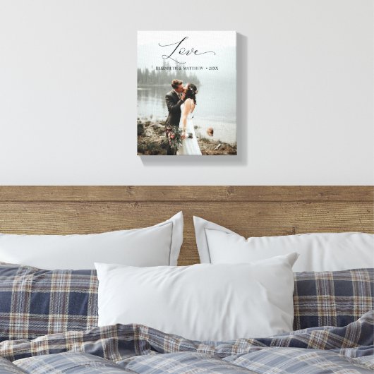 Toile Love Script manuscrit Customisé photo Mariage (Insitu(Chambre))