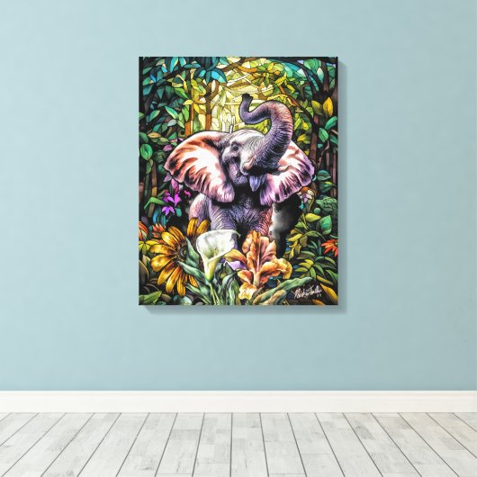 Toile Lucky Elephant Canvas Wall Art par NickysArt (Insitu (Plancher de Bois))