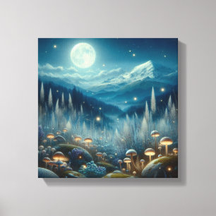 Toile Lueur de prairie au clair de lune avec brume argen