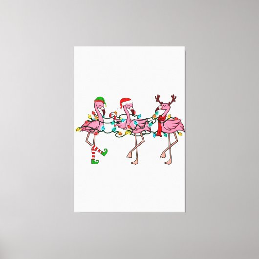 Toile Lumières de Noël Flamant rose rose Santa Hat Holid (Recto)