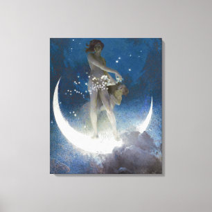Toile Luna Goddess at Night Scattering Stars