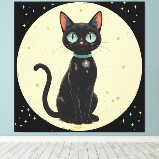Toile Lune de chat noir atomique futuriste (Insitu (Plancher de Bois))