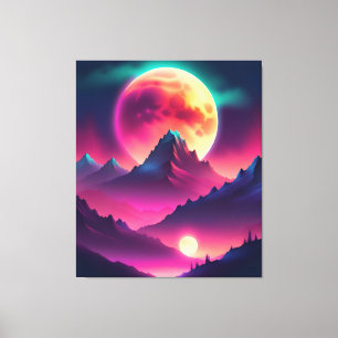 Toile lune montante entre les montagnes