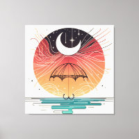 Lune reposant sur un parapluie avec pluie d'étoile