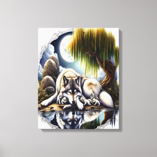 Toile Lune Sérénité Un Loup Slumpteur 16x20 (Recto)