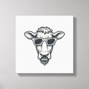 Toile Lunettes de soleil Cool Cow Gravure vintage Vector