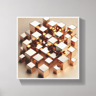 Toile Luxe Cubes Dorés 3D Art - Abstrait Géométrique Mod