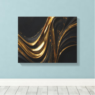 Toile Luxe Gold Line Mur d'or noir Abstrait