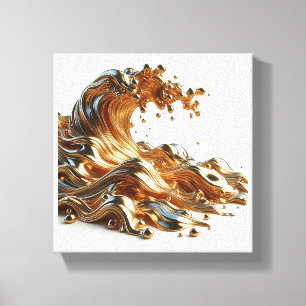Toile Luxe Vague d'Or Liquide 3D - Abstraction Fluides M