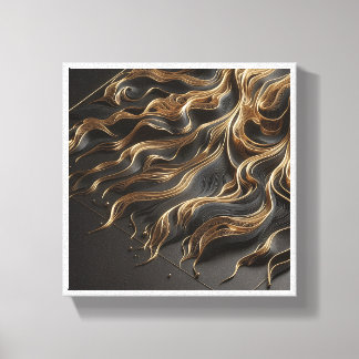 Toile Luxury Black and Gold Filigree Waves - Elegant 3D