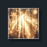 Toile Luxury Golden Forest Wall Art - Enchanted Sunbeams<br><div class="desc">A captivating digital masterpiece capturing a sun-drenched enchanted forest where radiant sunbeams pierce through tall, dark trees. The air is filled with floating golden leaves, delicate feathers, and glowing geometric symbols, creating a dreamlike and majestic atmosphere. This piece is perfect for adding a touch of wonder and elegance to a...</div>