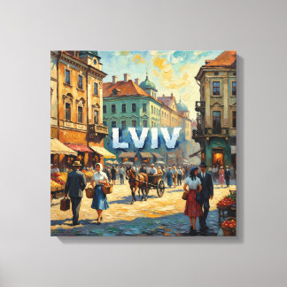 Toile Lviv Ukraine Market Square Vintage Wall Art