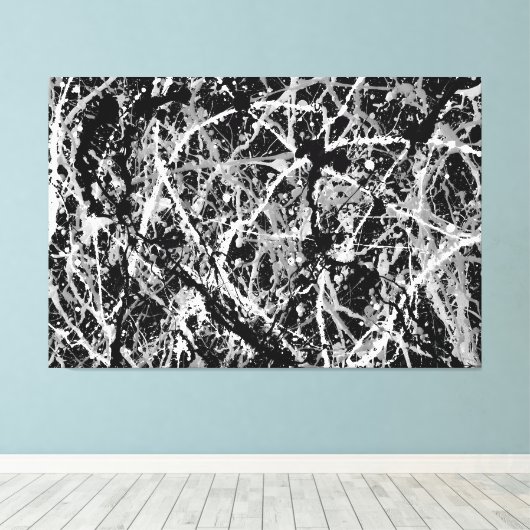 Toile LX NOIR ET BLANC - Peinture d'action -Abstrait- (Insitu (Plancher de Bois))