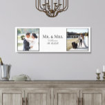 Toile M. & Mme Scripts photo Noms Mariage Date Keepsaké<br><div class="desc">Un mariage personnalisé. Une présentation professionnelle de 2 de vos belles photos de mariage, avec "Mr. & Mme, " votre nom marié en lettres, et votre date de mariage au milieu, en noir et gris. L'arrière - plan blanc rend vraiment vos photos pop, et va bien avec de nombreux styles...</div>