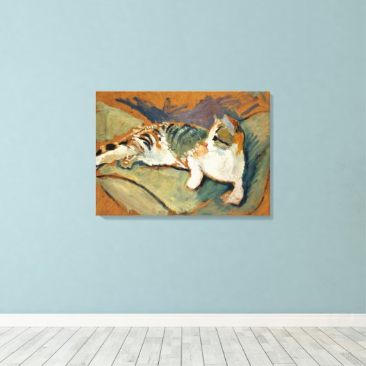 Toile Macke - Chat sur le Coussin vert (Insitu (Plancher de Bois))