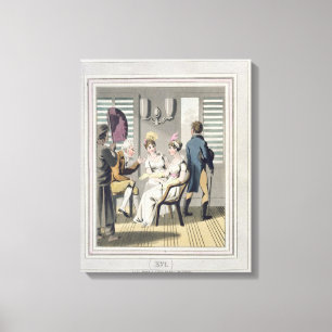Toile Madame européenne, servie par un employé,